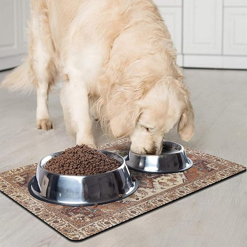 2 Pack Dog Food Mats for Floors, Absorbent and Quick-Drying Pet Cat Food Mat,Anti-Fouling and Easy-to-Clean Pet Feeding Mat,Dog Bowl Mat for Messy Drinking Water Bowls.12 x20+18"x24", Bohemia Style