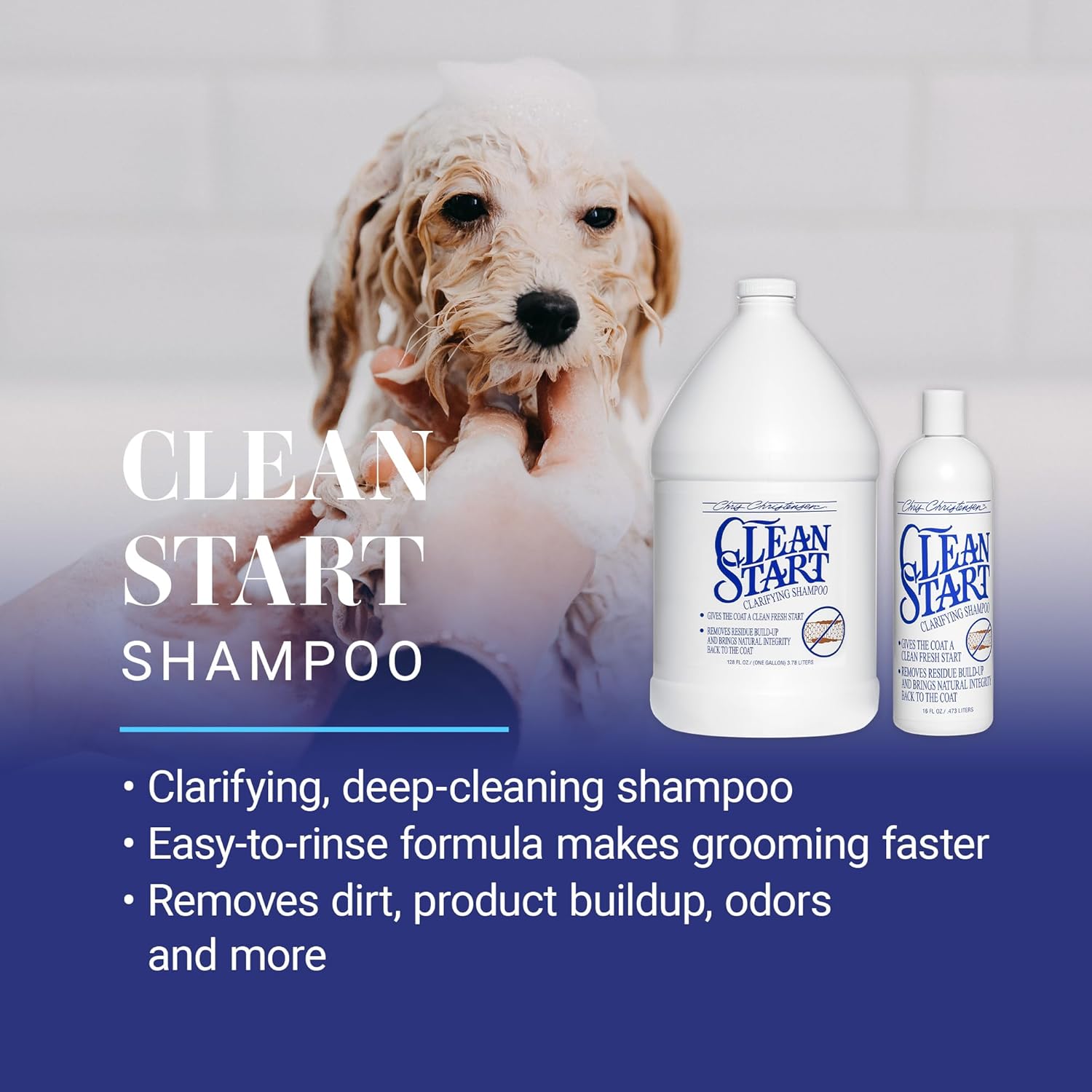 Chris Christensen Clean Start Clarifying Dog Shampoo - Pro-Vitamin Formula That Won’t Strip The Coat! Removes Product Build-up, Waxes, Oil and Dirt (16 Ounces)