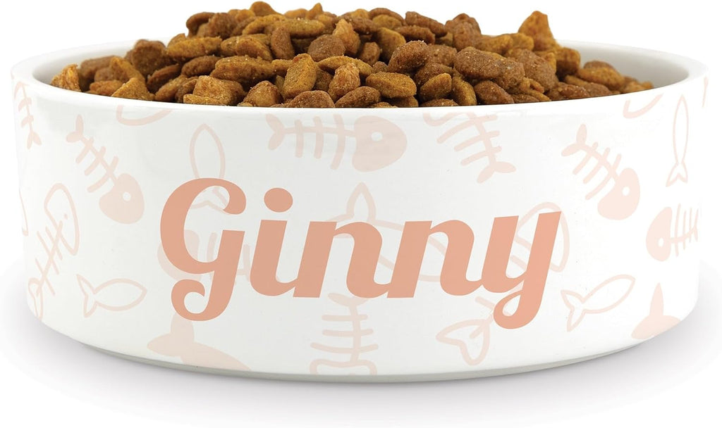 Weddingstar White Ceramic Pet Food or Water Bowl – Personalized Ceramic Dog or Cat Dish - Fish Pattern Large