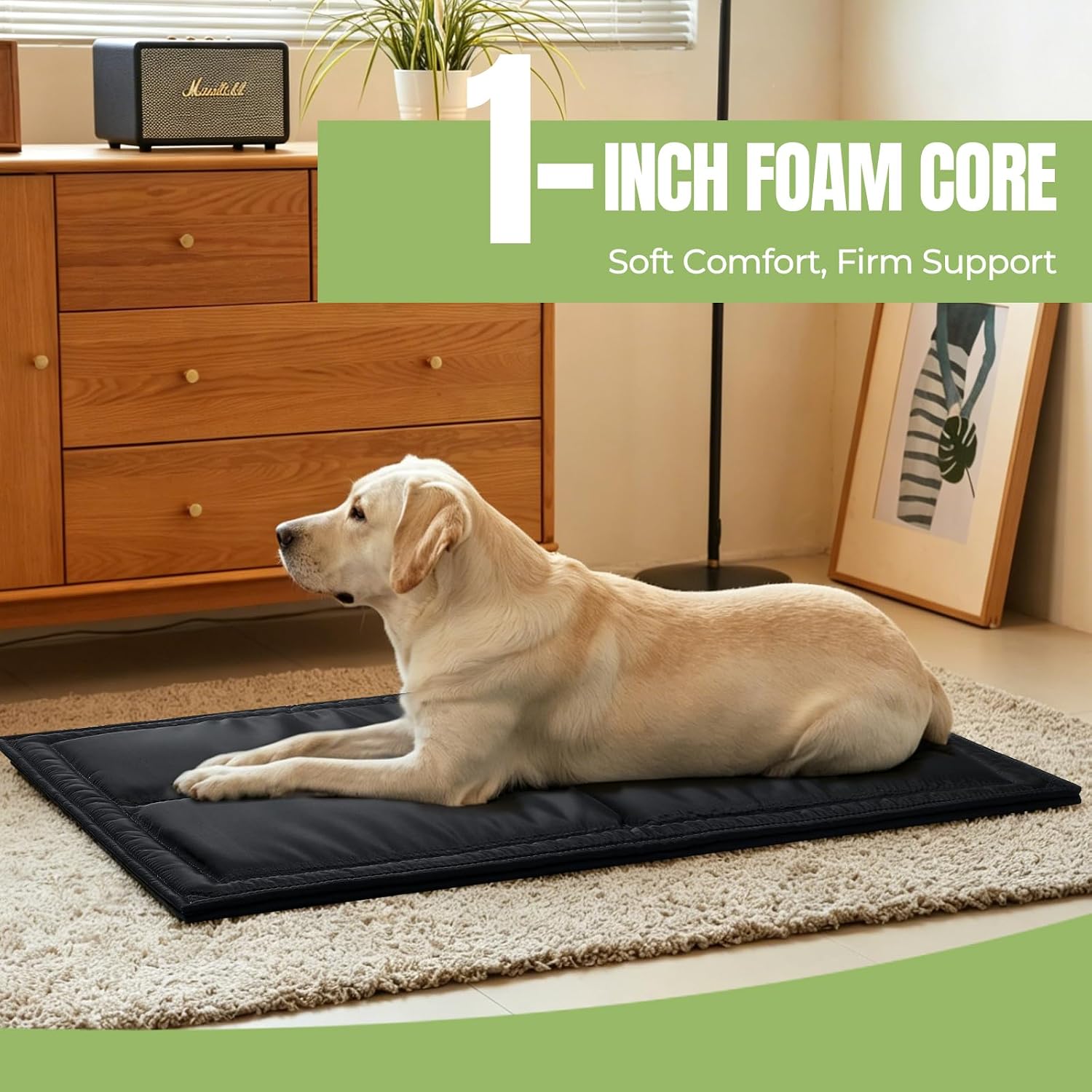 Chew Proof Indestructible Dog Bed, Durable Dog Crate Pad, X-Large (28"x47") | For Aggressive Chewers, Chew Resistant Fabric, Soft 1” 30D Foam Support, Tough Kennel Pad Black