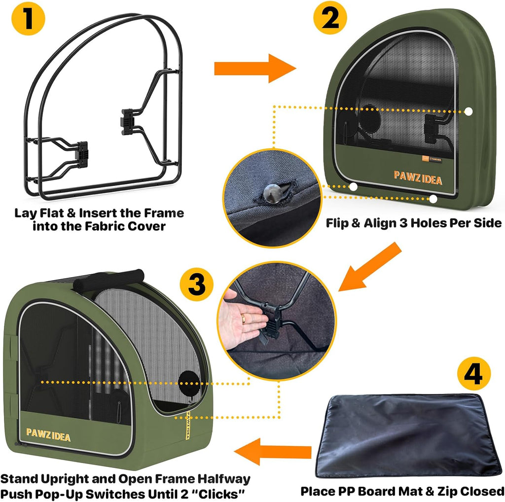 PAWZIDEA Portable Dog Crate for Car Travel, Medium & Large Dogs Up to 80lbs | Soft-Sided Dog Car Kennel for Backseat, Secures Seatbelt & Headrest Strap, Collapsible Enclosed Car Seat Carrier, Chew-Proof