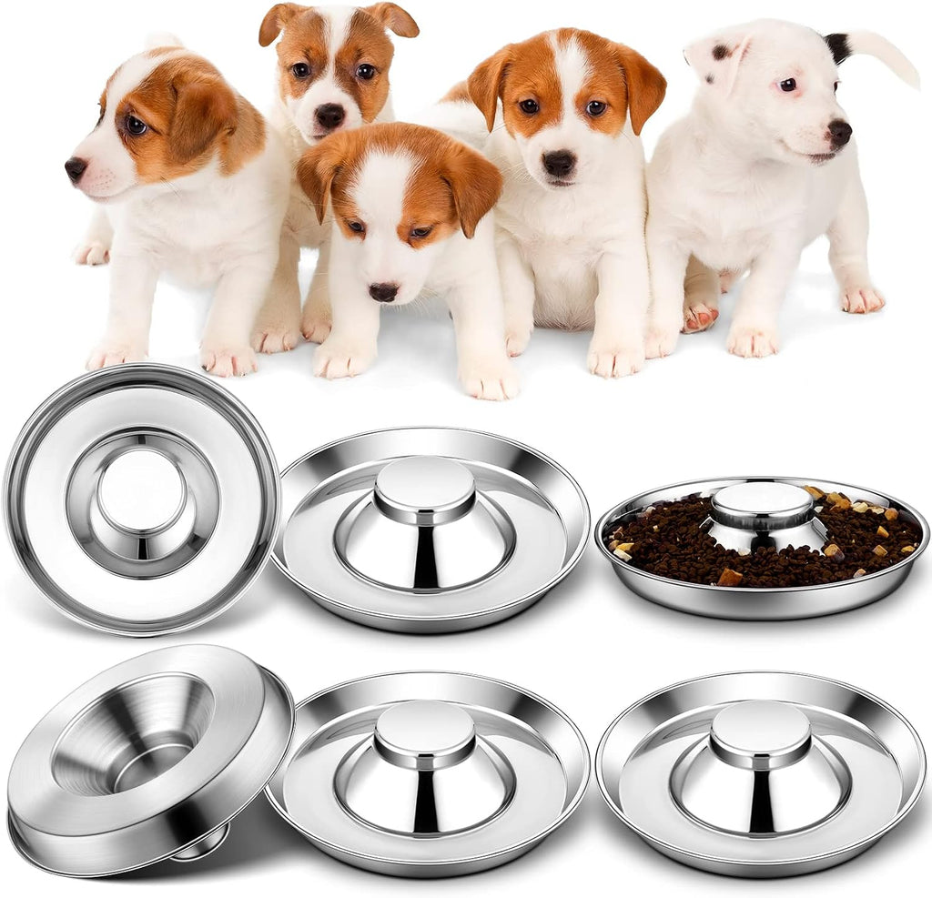 Zopeal 6 Pcs Stainless Steel Puppy Bowls 10.2" Puppy Feeder Dog Water Food Feeding Bowl for Multiple Weaning Small Dogs Cats, Pet Eating at The Same Time, Cylinder Style