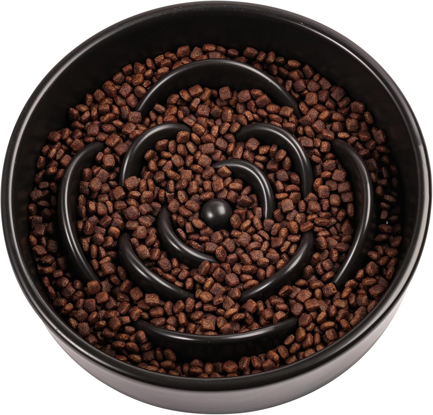 Black Ceramic Slow Feeder Dog Bowl for Small and Medium Breeds,6.1 in Slow Feeding Bowl,Puzzle Cat Dog Food Bowl for Fast Eater,Maze Dish Puzzle Bowl for Small Dogs and Cats