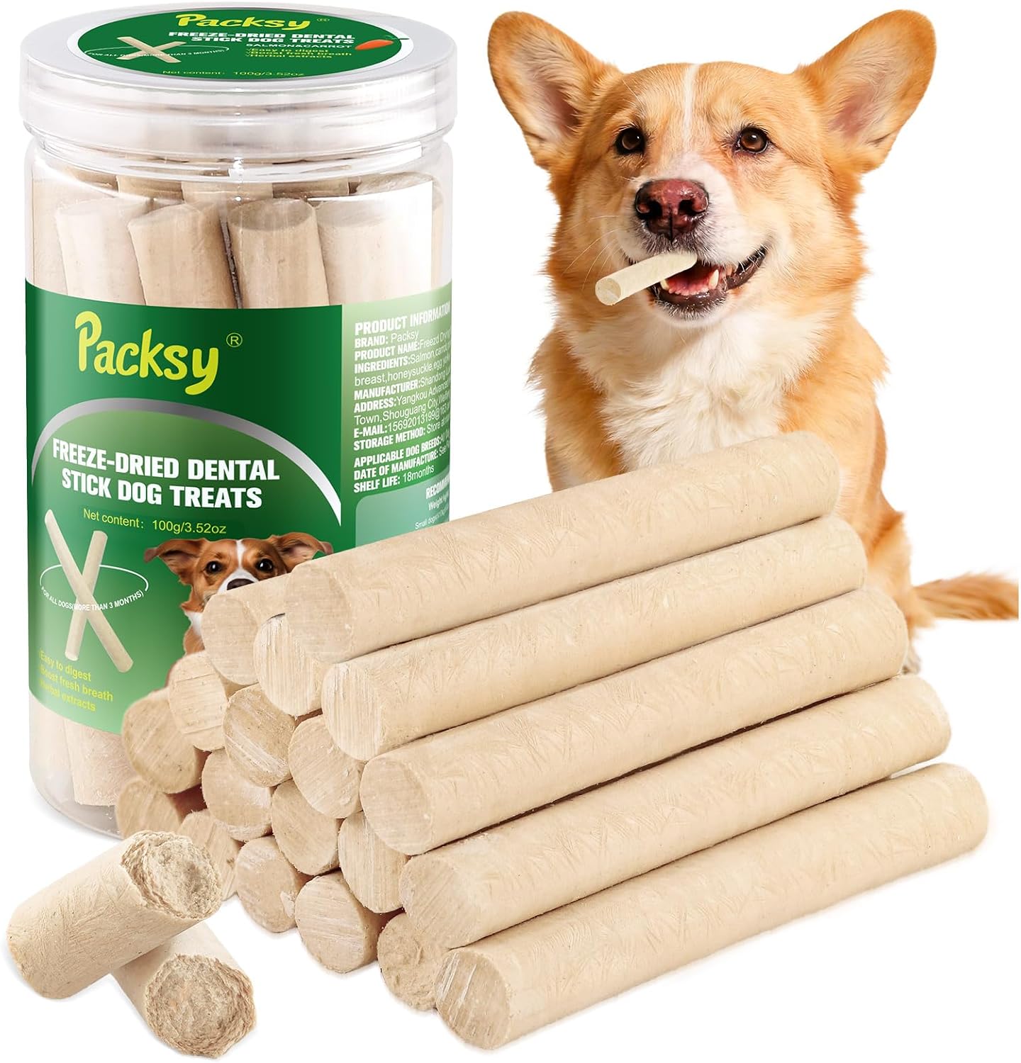 100g/3.52oz Dehydrated Salmon&Carrot Dog Sticks,Natural Freeze-Dried Salmon Sticks for Dogs,High Protein,Grain-Free,Gluten-Free,Healthy Snack for All Breeds&Sizes