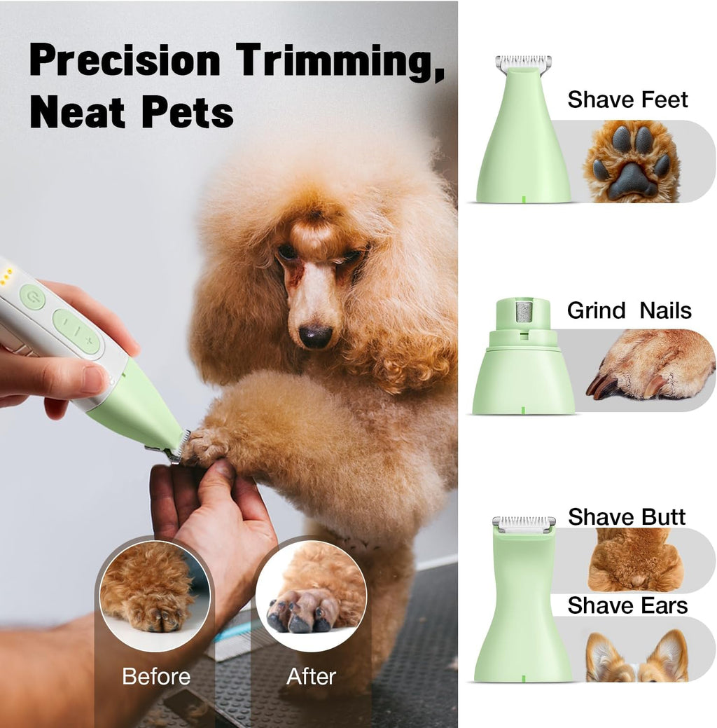 Dog Grooming Kit Dog Clippers for Grooming for Thick Curly Coats | Low Noise Pet Paw Trimmer with Qiuet Nail Grinder Rechargeable Stainless Steel Hair Trimmer for Heavy Coats Dogs Cats