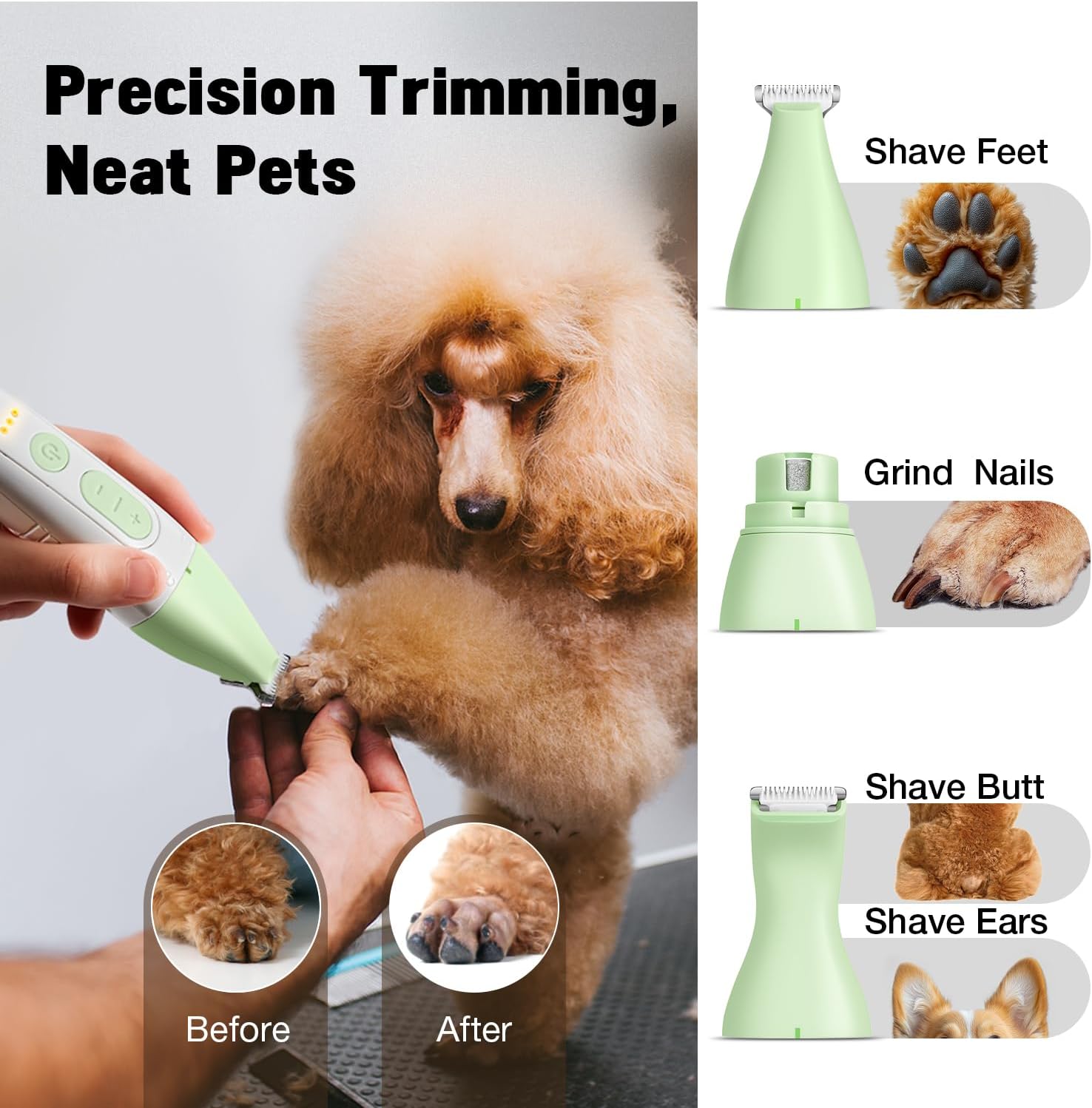 Dog Grooming Kit Dog Clippers for Grooming for Thick Curly Coats | Low Noise Pet Paw Trimmer with Qiuet Nail Grinder Rechargeable Stainless Steel Hair Trimmer for Heavy Coats Dogs Cats