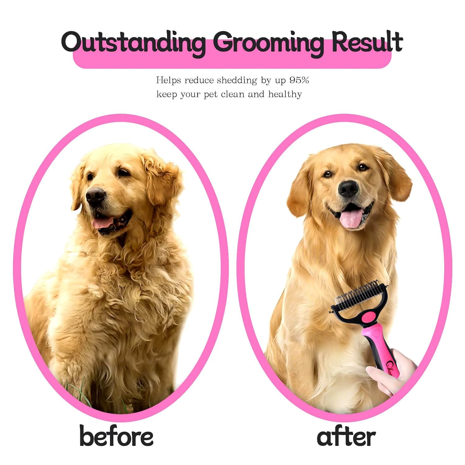 Pet Grooming Brush and Metal Comb Double Sided Long Hair Pet Undercoat Cleaner Brush for Dogs and Cats Removes mats and lint Effectively removes carpet shedding or flyaway hair.(Pink)…