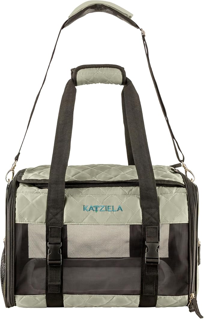 Deluxe Quilted Airline Approved Pet Dog & Cat Carrier for Airplane Travel - by Katziela (Large, Gray)
