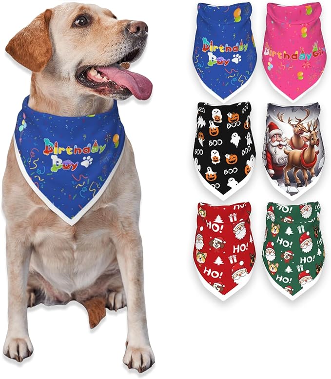 Birthday Dog Bandanas Boy,Blue Reflective Dogs Scarfs for Birthday Party Decorations Supplies for Dogs Pet Accessories,Cat Dogs Triangle Pet Scarves for Large Dogs Outfit,L