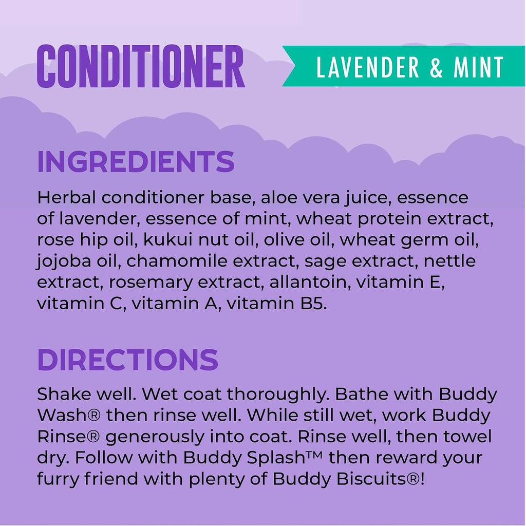 Buddy Rinse Conditioner for Dog Grooming Dog, Lavender & Mint, 16 oz. Bottle