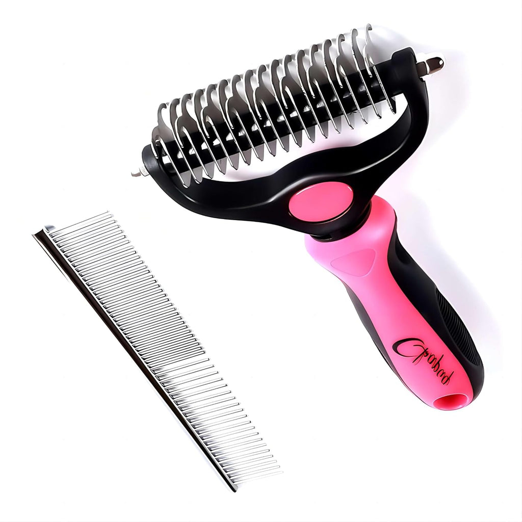 Pet Grooming Brush and Metal Comb Double Sided Long Hair Pet Undercoat Cleaner Brush for Dogs and Cats Removes mats and lint Effectively removes carpet shedding or flyaway hair.(Pink)…
