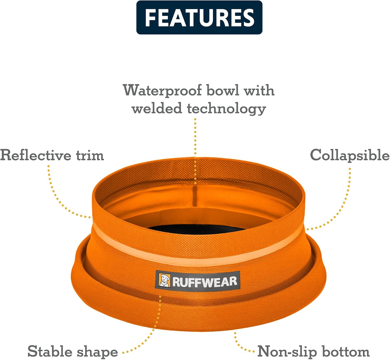Ruffwear, Bivy Collapsible Dog Bowl, 60 fl oz, Salamander Orange, Medium | Waterproof Welded Single-Wall Fabric, Ultralight Portable Fold-Flat, Non-Slip Bottom, Accessory Loop, Reflective Trim, 1.8 L