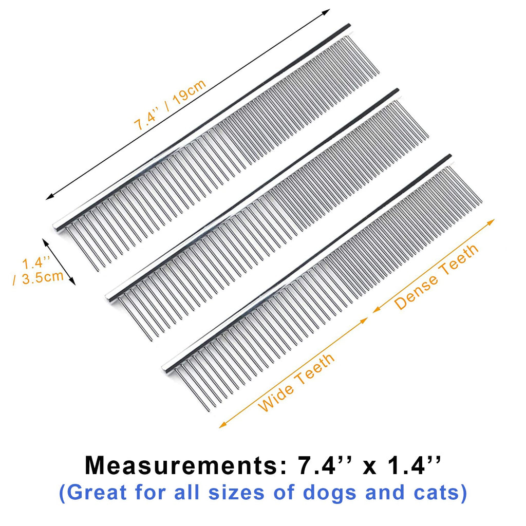 Kopal Stainless Steel Comb Set for Dogs and Cats, Pet Metal Brusher, Silver, Pack of 3