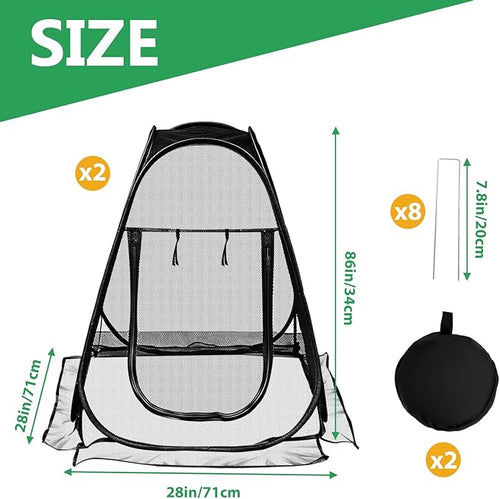 2 Pack 28 x 28 x 32 Inch Pop-up Gardening Net Cover with 8 Extended Stakes, Windproof Blizzard-Resistant, Plant Tent Cage for Vegetable Flower Fruit, Guard from Bird and Pest