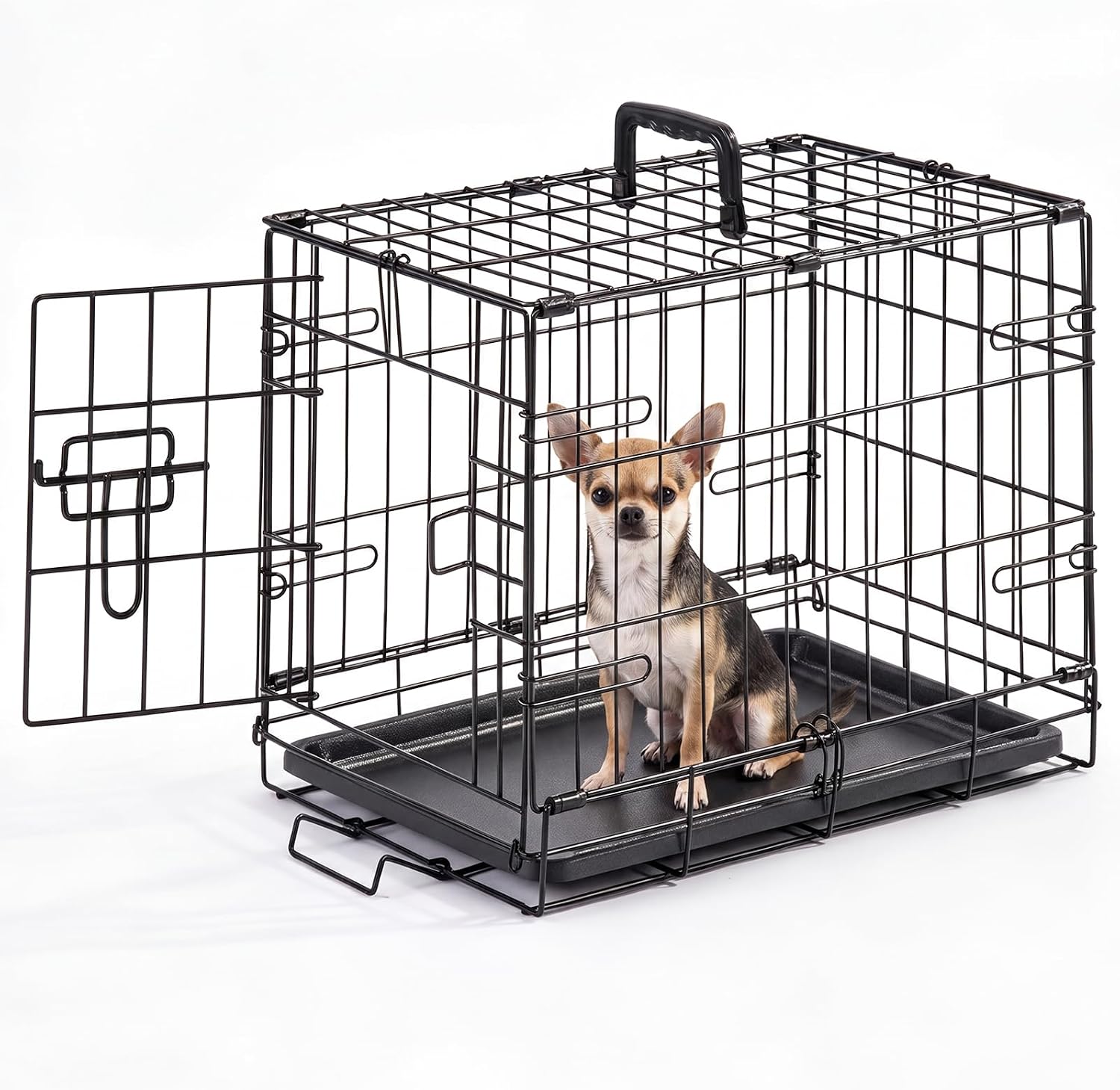 Small Dog Crate 18 Inch Foldable Single Door Dog Cage Pet Kennel | Metal Wire, Secure Lock, Plastic Leak-Proof Pan Tray, Indoor Outdoor Training Pet