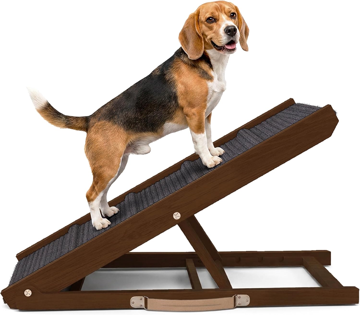Dog Ramp - Folding Dog Ramp for Bed & Couch - Dog Stairs | 34" Long, 12.6 Wide, Portable, Solid Walnut Wood, 250 lbs Weight Capacity, Corgi, Dachshund, Beagle