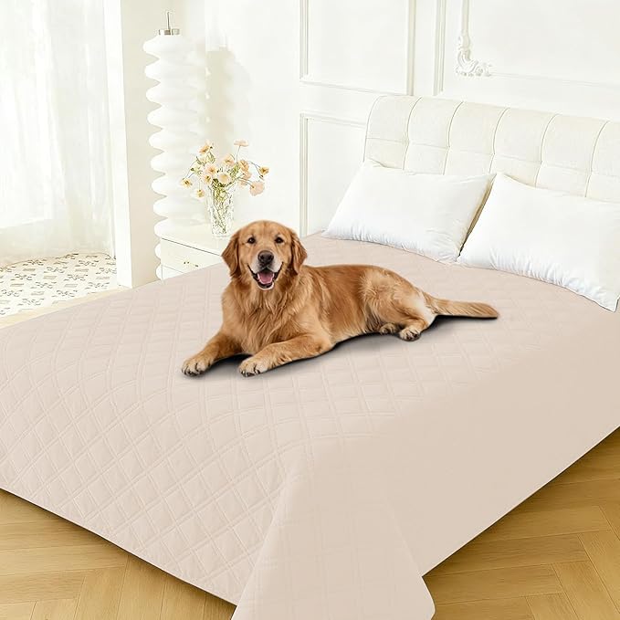 Waterproof Dog Blanket, Non-Slip Soft Pet Bed Cover, Couch Cover for Dogs Washable, Protects Sofa, Furniture, Crate, Car, Tear Resistant Leakproof Pet Blanket (30x70 Inch, Beige)