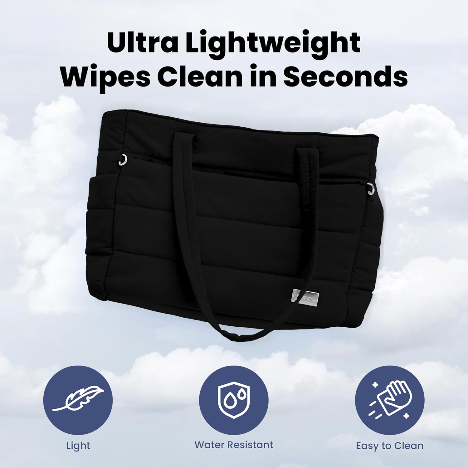 Puffer Dog Travel Bag for Dog Moms, Diaper Bag with Travel Bowls | 2 BPA-Free Collapsible Bowls, 2 Pet Food Containers, 9 Pockets, Everyday Puffer Bag Works With or Without Your Dog, Black