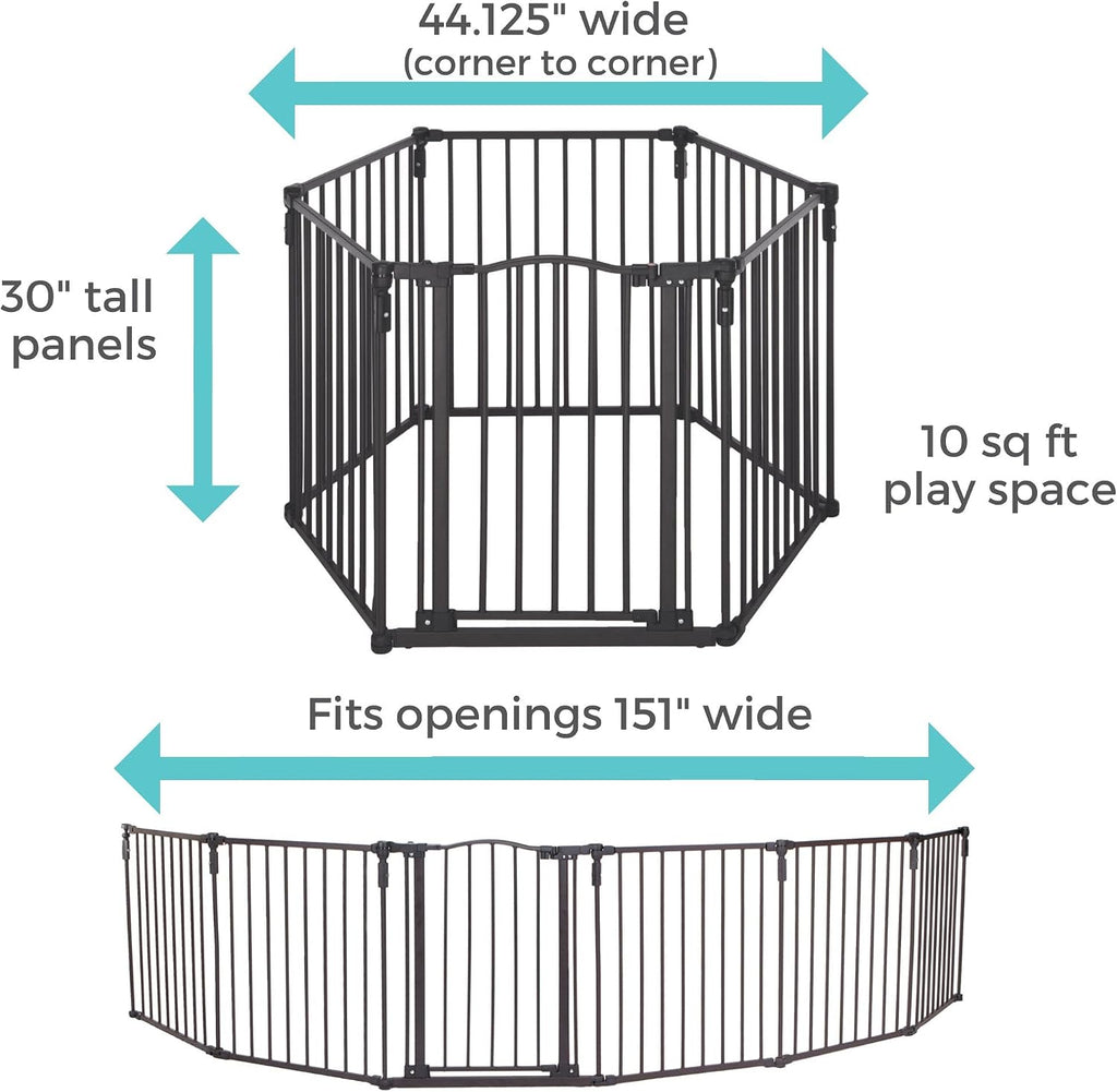 Toddleroo by North States - 3 In 1 Arched Décor Metal Superyard Baby Play Yard: 6 Panel Playpen, Baby Gate, or Extra Wide Baby Fence - Encloses Up to 10 Square Feet - 30 Inches Tall - Matte Bronze