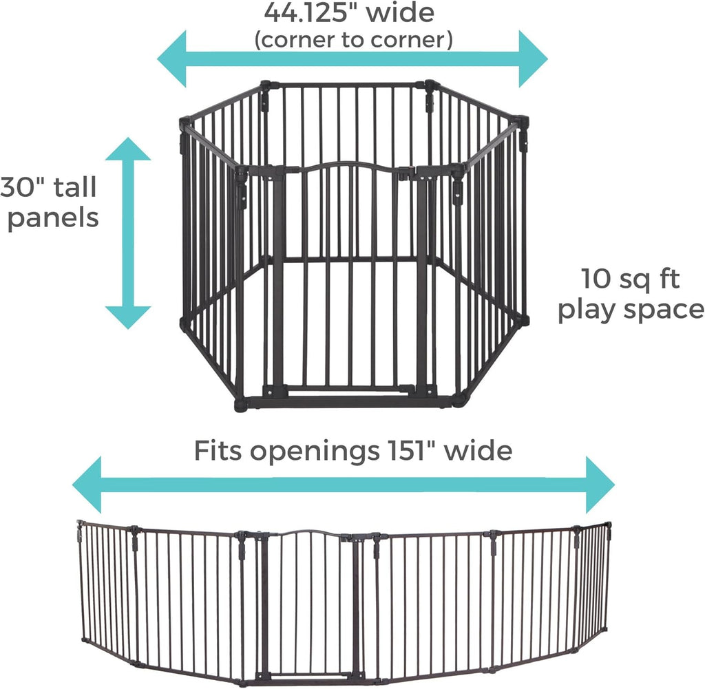 Toddleroo by North States - 3 In 1 Arched Décor Metal Superyard Baby Play Yard: 6 Panel Playpen, Baby Gate, or Extra Wide Baby Fence - Encloses Up to 10 Square Feet - 30 Inches Tall - Matte Bronze