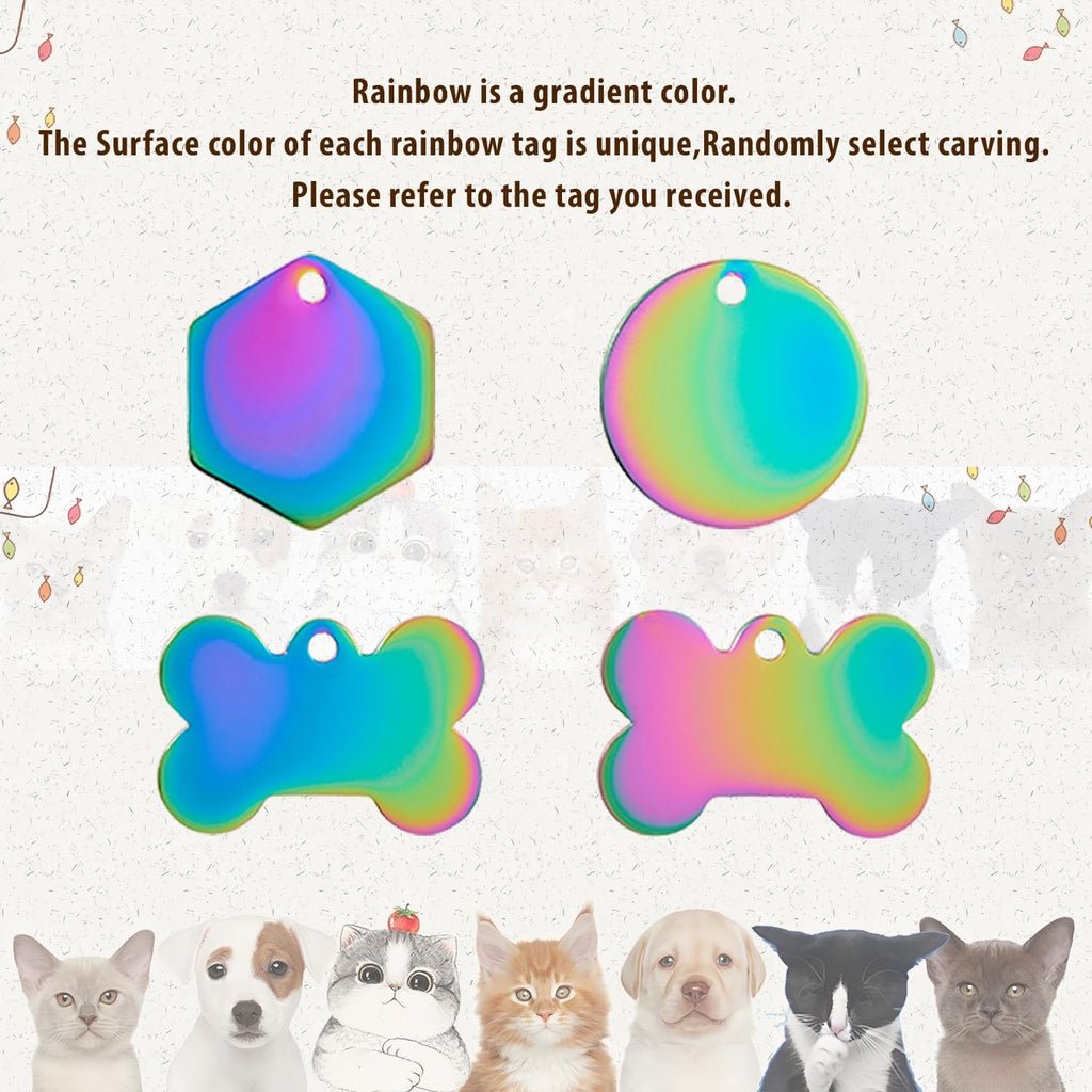 Personalized Pet ID Tags,Custom Stainless Steel Dog and Cat Tags (Hexagon) | Customizable Hexagon, Bone and Round Shapes, Multiple Designs with Mountain, Floral, and Night Sky Patterns,Laser engraving