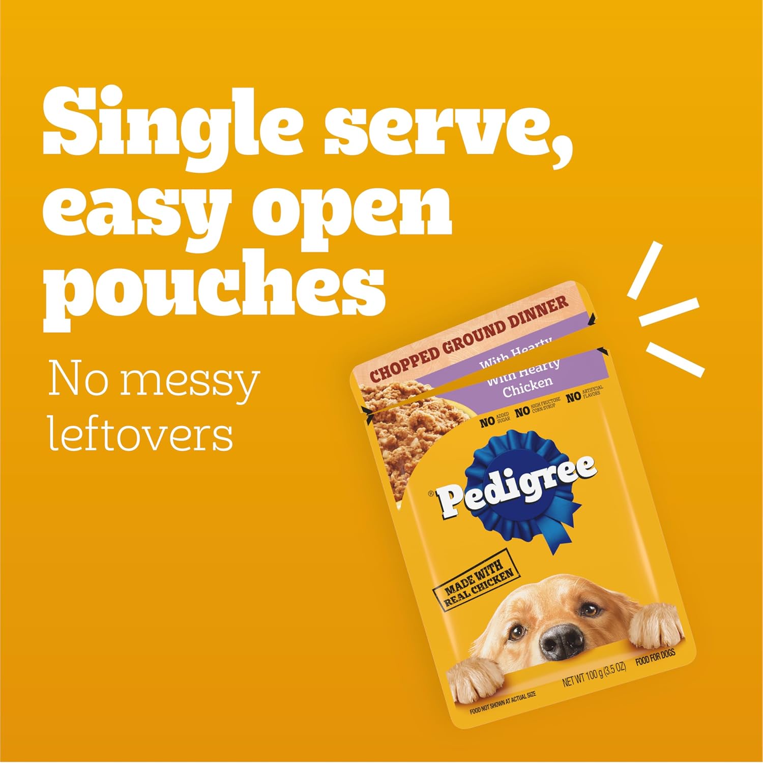 Pedigree Chopped Dinner Wet Dog Food Pouch, Variety Pack, 3.5 oz, 18 Count | Chicken, Beef, Bacon & Filet Mignon, no added sugar, no artificial flavors, serve as topper or complete meal, steam cooked