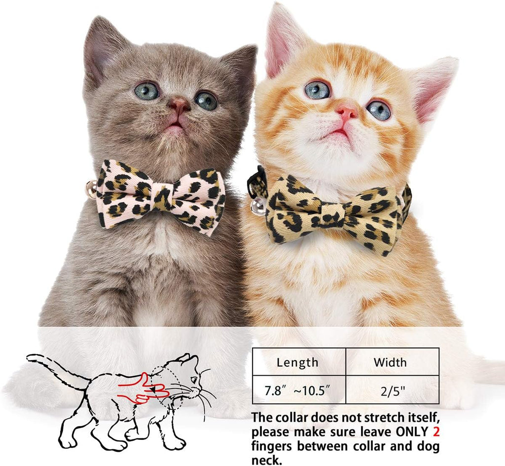 2 Pack/Set Cat Collar Breakaway with Cute Bow Tie and Bell for Kitty and Other Small Dogs Pets, Adjustable from 7.8-10.5 Inch