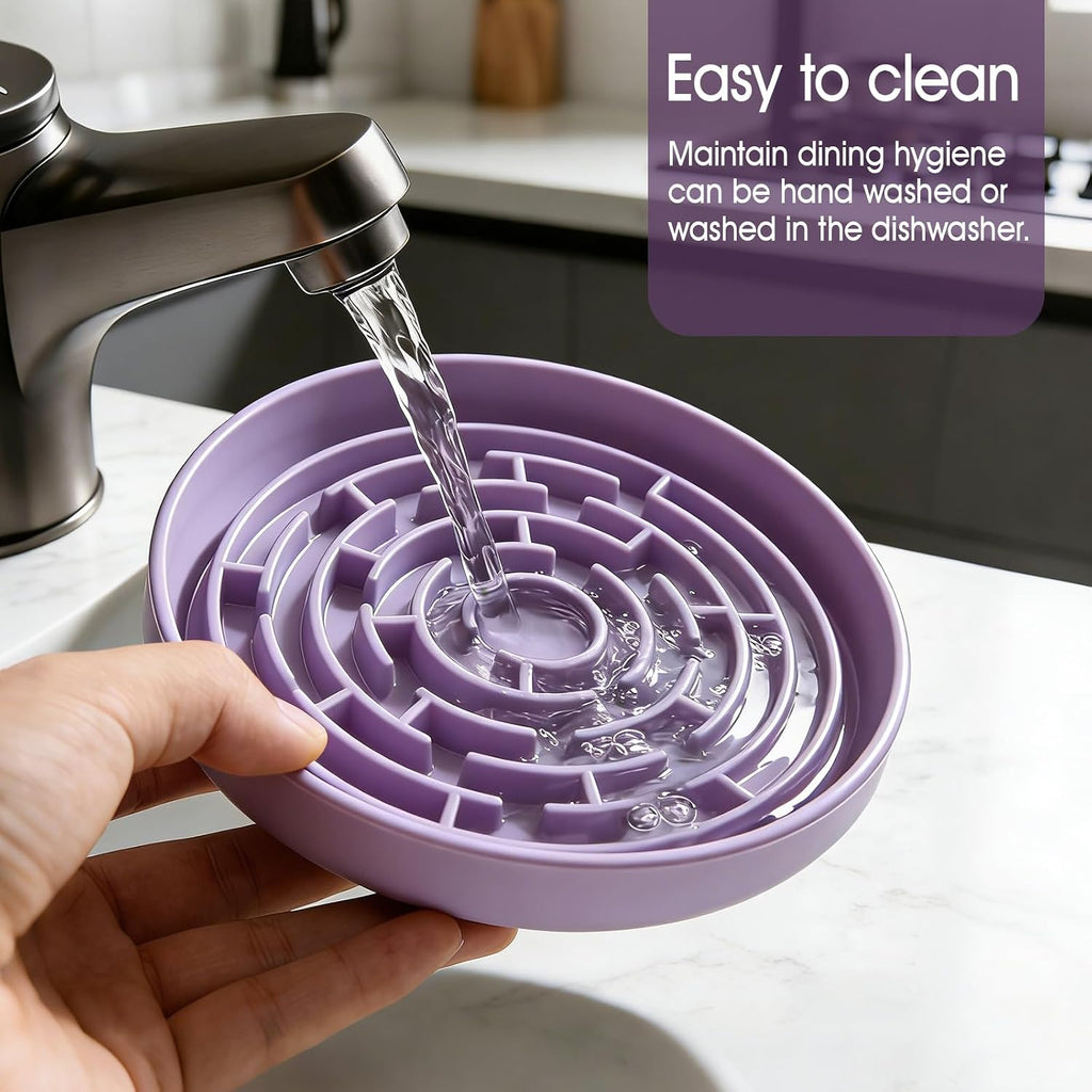 Silicone Slow Feeder Bowl with 37 Non-Slip Suction Cups — Anti-Choking Maze Design, Slows Eating 10x, Anxiety Relief, BPA-Free, for Small & Medium Dogs and Cats (Purple)