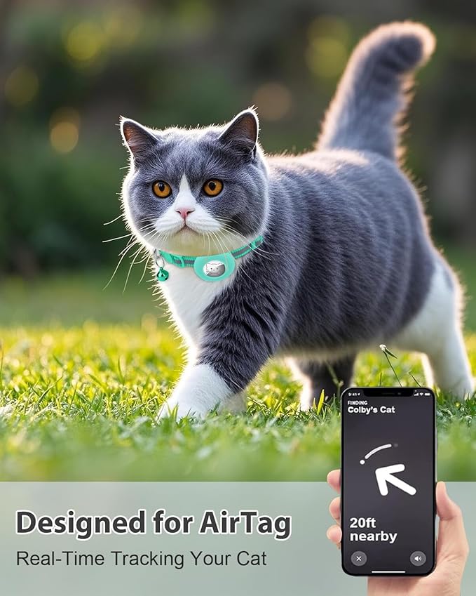 Joytale AirTag Cat Collar 2 Pack with Breakaway Safety Buckle, Reflective Cats Collar with AirTag Holder, Adjustable 7.5-12.5 Inch, Anti-Fraying Lightweight for Girl Boy Kitten, Teal