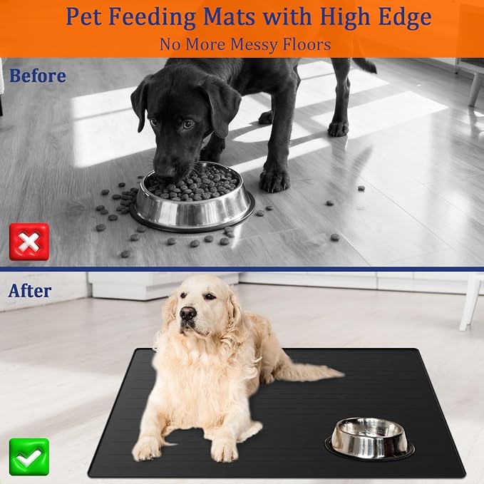 31.8"x23.8" Extra Large Pet Food Mat, Silicone Dog Mats for Food and Water, XL Nonslip Pet Feeding Mats for Floors,Dog Cat Bowl Mat with Raised Edges, Light Gray