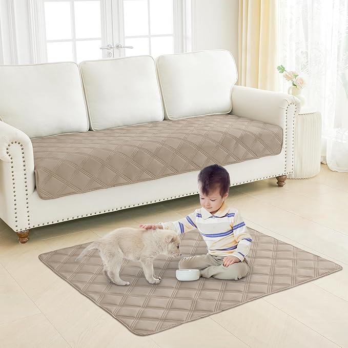 Smiry Waterproof Dog Bed Cover Blanket 52x82, Soft Reversible Pet Blanket, Washable Leakproof Cats Dogs Couch Cover for Sofa, Couch, Furniture, Taupe/Beige