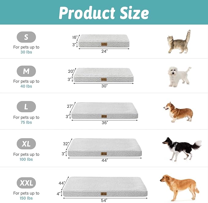 Dog Bed for Extra Large Dogs, Rectangular XL Orthopedic Dog Beds, Foam Anti-Slip Bottom Pet Mat with Washable Removable Cover, Suitable for Pet Up to 100 lbs, 44x32x3 inch, Grey