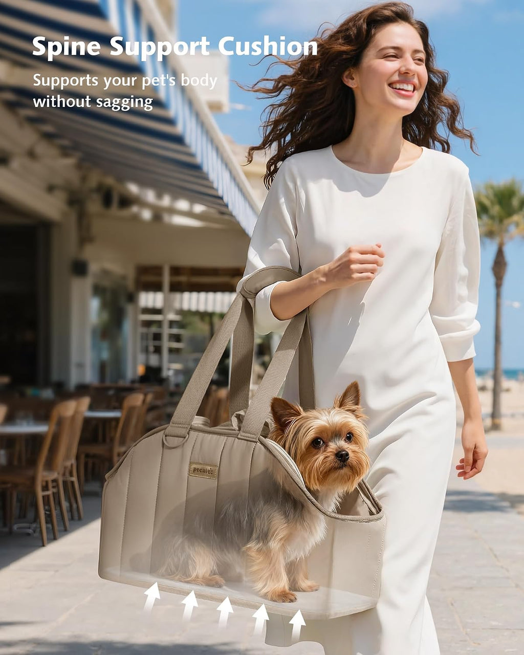 Pecute Dog Purse Carrier, Lightweight Dog Carriers for Small Dogs,Khaki | Breathable mesh,Foldable,Paper-textured fabric is water-repellent,Built-in safety rope,Machine washable,Under 6.6lbs