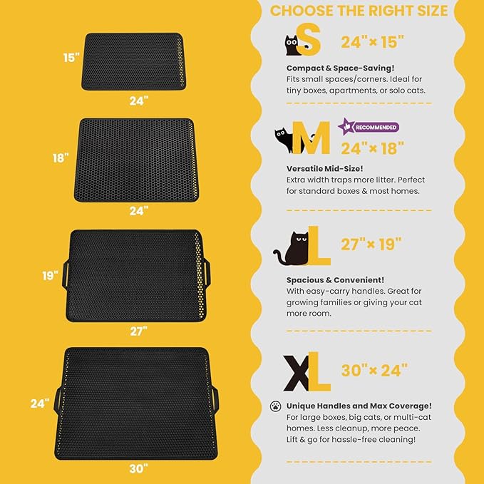 Cat Litter Mat, Upgrade Super Waterproof Back Layer Litter Box Mat, Non Slip, Durable, Soft on Paws Kitty Trapping Matt (27"x19", Black)