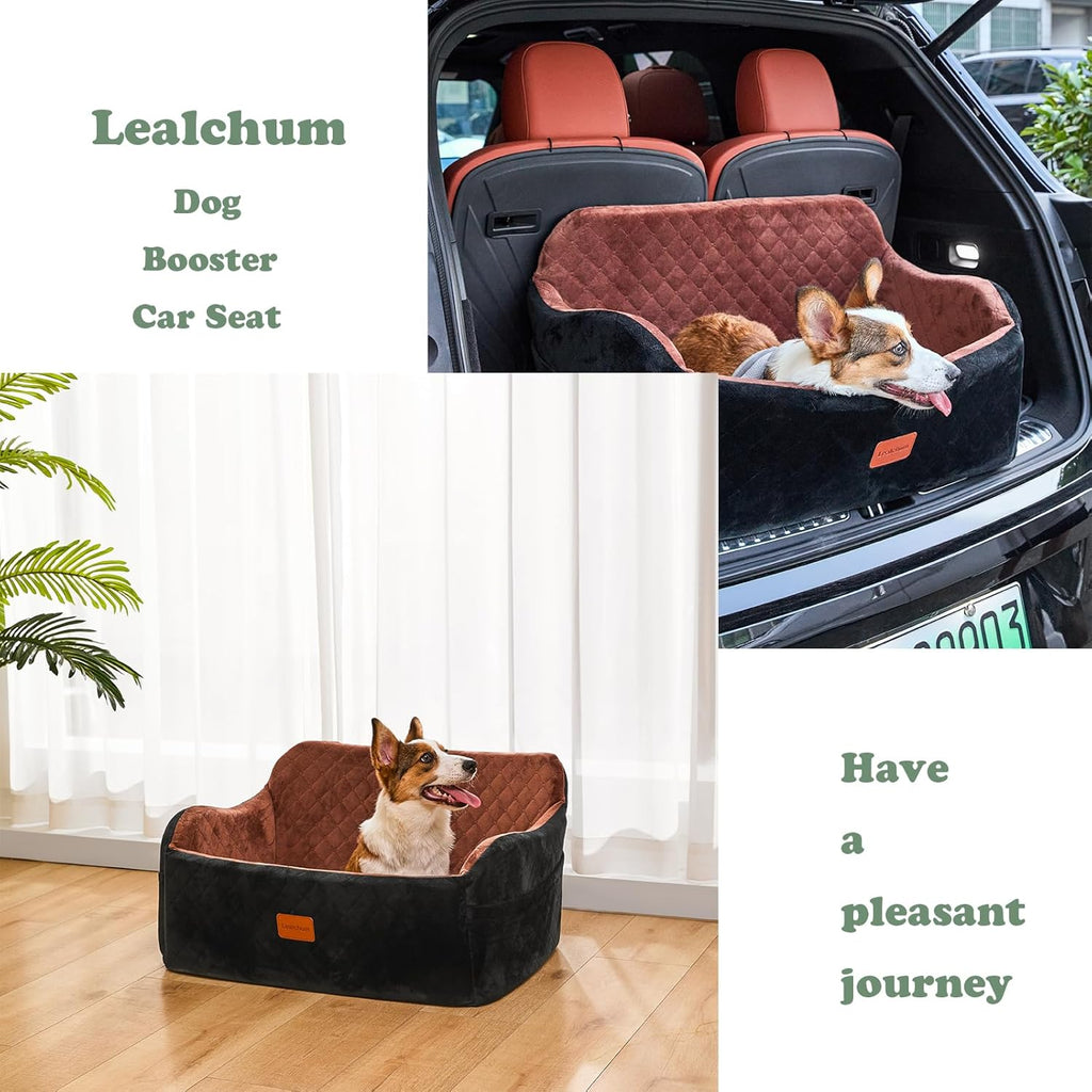 Lealchum Dog Car Seat Up to 55lb,2 Clip-On Safety Adjustable Leashs Car Dog Bed for 2 Small Dogs,Fully Detachable and Washable Pet Car Seat with 2 Storage Pockets,Easy to Install(Black/Grey, Large)