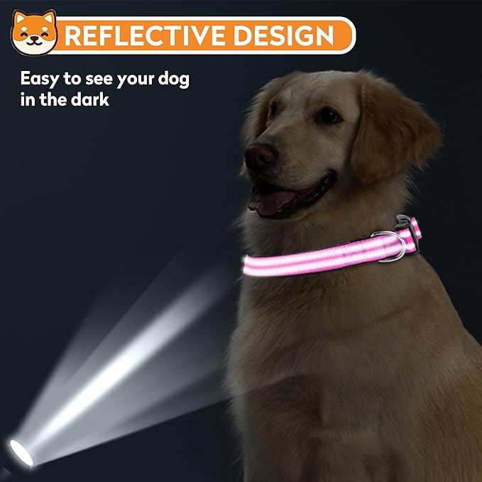 Reflective Dog Collar, Adjustable Soft Neoprene Padded Nylon Pet Collars with Buckle for Extra Large Dogs, Rose Red,XL