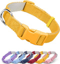 Dynmeow Soft and Breathable Cotton Dog Collar, Durable Adjustable Heavy-Duty Pet Collar with Quick-Release Buckle, Lightweight for Sensitive Skin for Medium and Large Dogs, Yellow, M