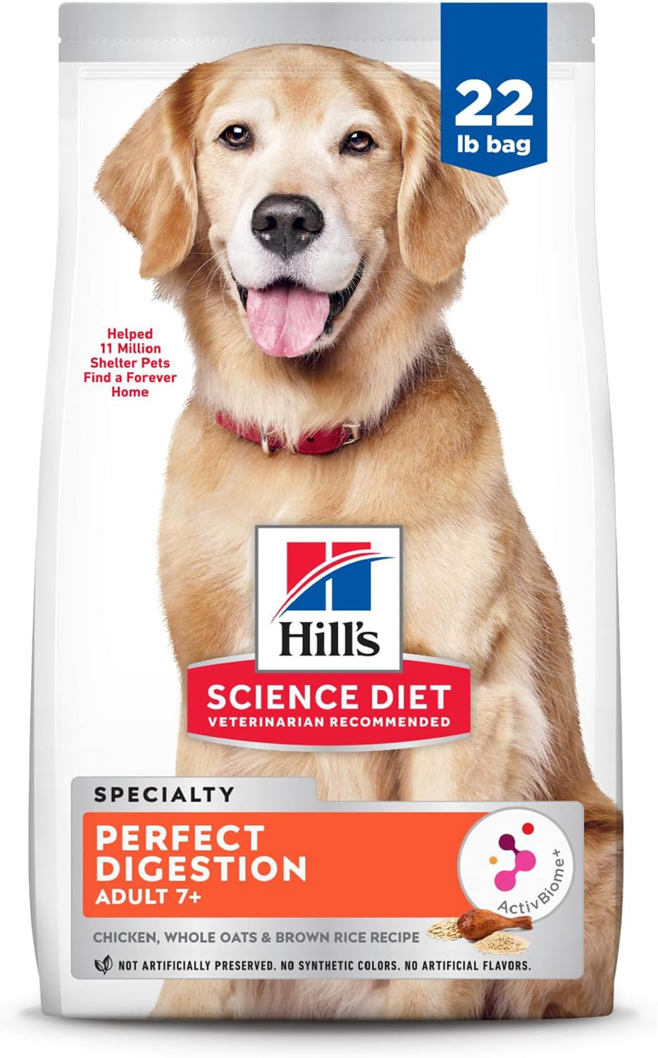 Hill's Science Diet Adult 7+ Perfect Digestion Dry Dog Food | #1 Veterinarian Recommended, Chicken, Whole Oats, & Brown Rice, 22 lb. Bag