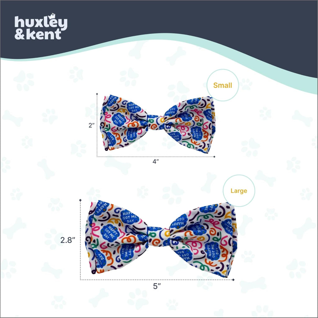 Huxley & Kent Pet Bow Tie for Dogs & Cats, Happy Got Me Day, Large/XLarge | Hook & Loop Attaches to Any Collar, Soft Polyester, Lightweight & Machine Washable, Perfect for Holidays & Photos