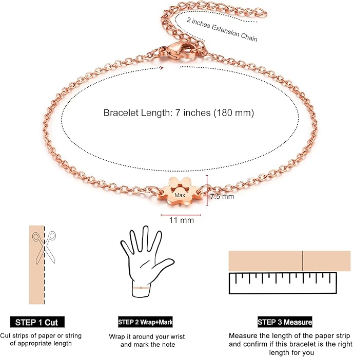 MeMeDIY Personalized Paw Print Bracelet for Women Engraved 1-5 Names Dog Cat Pet Paw Bracelet Adjustable Chain Dog Jewelry Memorial Gifts for Pet Lovers
