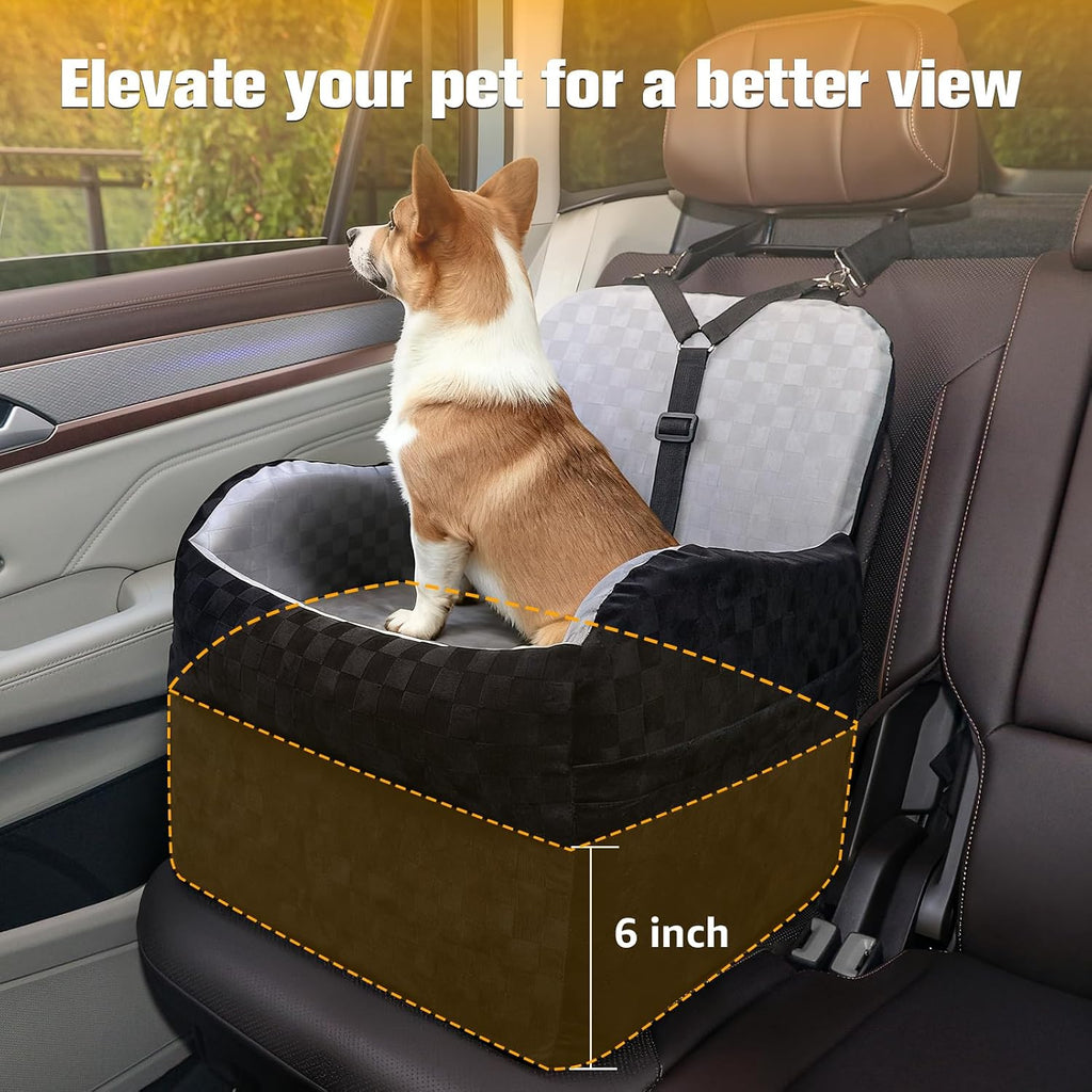 Waterproof Dog Car Seat for Small Medium Dogs, 6in Memory Foam | Pet Booster Seat for Dogs up to 26 lbs with Pockets, Detachable Washable Pet Carseat with Y-Shape Safety Belt