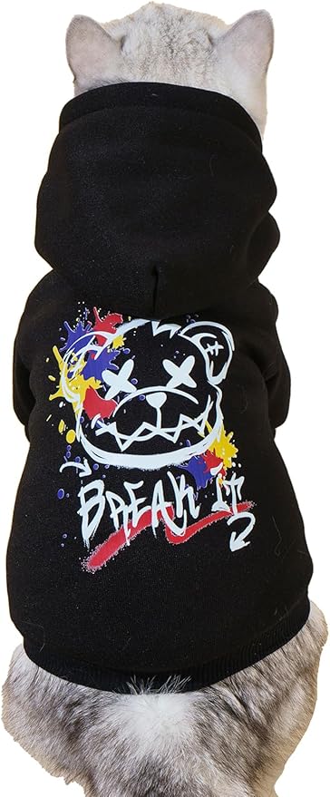 QWINEE Cartoon Bear Print Cat Hoodie Breathable Stretchy Sweatshirts with Hat Warm Cat Clothes for Small Medium Large Cats Dogs Multicolor XS