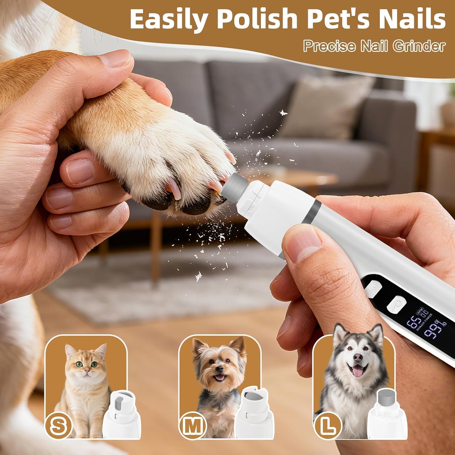 ETACCU 4 in 1 Dog Clippers Grooming Kit with LED Display, Cordless Dog Quiet Hair Trimmer for Paw Nail Grinder, Rechargeable 2-Speed Cat Clippers Face Shaver for Paw Nail Body Ear