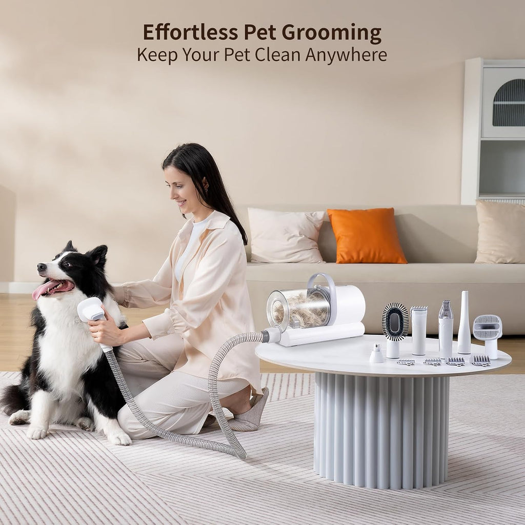 Dog Grooming Vacuum, 12000Pa Powerful with 1.5L Cup 7 in 1 Pet Electric Grooming Vacuum for with Hair Clipper & Shedding Brush, Low Noise, 3 Suction Levels for Thick Hair Cats & Dogs