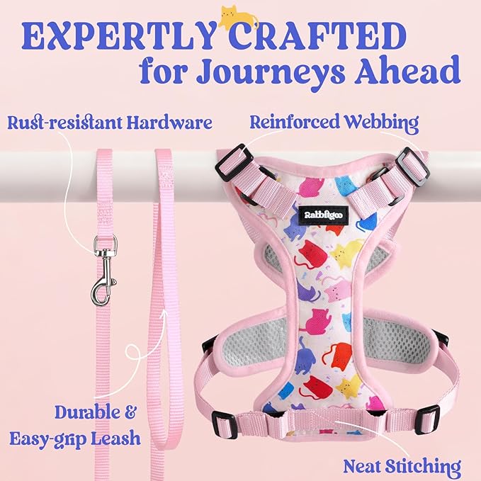 rabbitgoo Cat Harness and Leash for Walking, Escape Proof Soft Adjustable Vest Harnesses for Cats, Easy Control Breathable Reflective Strips Jacket, Purrty Pink, S