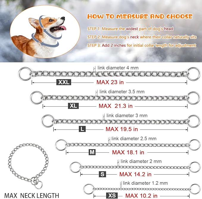 TagME Chain Choke Collar for Dogs, Adjustable Weather Proof Necklace for Extra Large Dogs, Alloy Steel Pet Training Collar