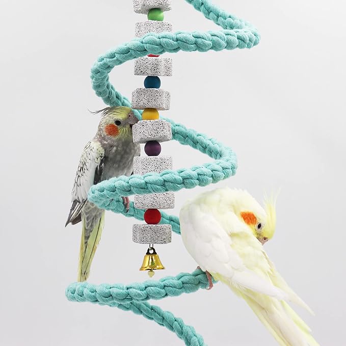 Dnoifne 59 Inch Spiral Rope Perch, Bird Cage Stand Pole Accessory, Climbing Toy for Parrot, Parakeet, Budgie, Lovebird, Cockatiel (59"/1.5 M)