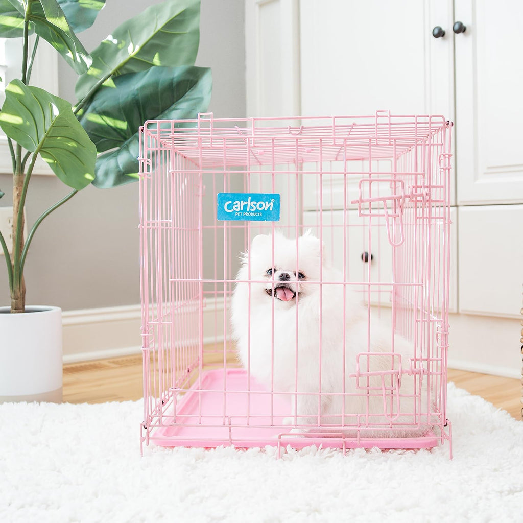 Carlson Pink Secure and Compact Single Door Metal Dog Crate, Small