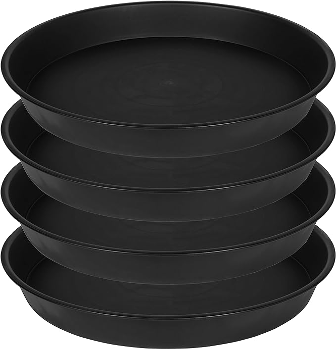 4 Pack of 18 19 inch Plant Saucer Drip Tray, Heavy Duty Large Deep Plant Saucers for Pots, Bath Baths Bowl, Plastic Flower Planter Water Trays for Indoors Outdoor (19", Black)