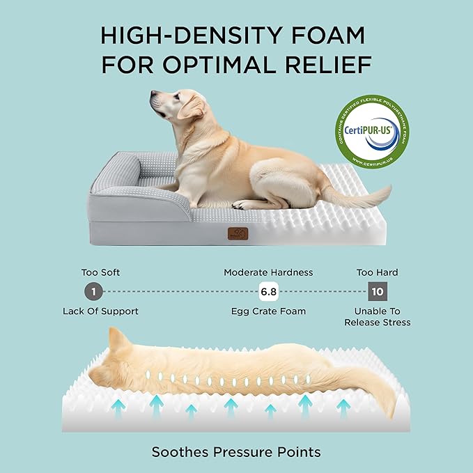 Bedsure XL Orthopedic Dog Bed for Extra Large Dogs - Washable XLarge Dog Cat Bed Waterproof, Comfort Dogs Couch Sofa with Washable Removable Cover, Pet Bed with Nonskid Bottom, Cooling Grey, 42"